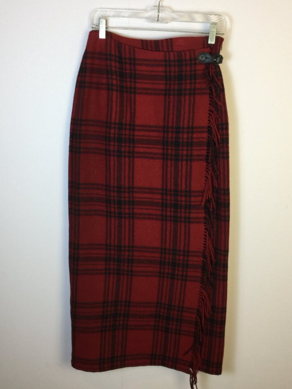 New! Vintage Eddie Bauer Legend Wool Blanket Wrap Skirt 8 Woman Red Tartan Plaid
